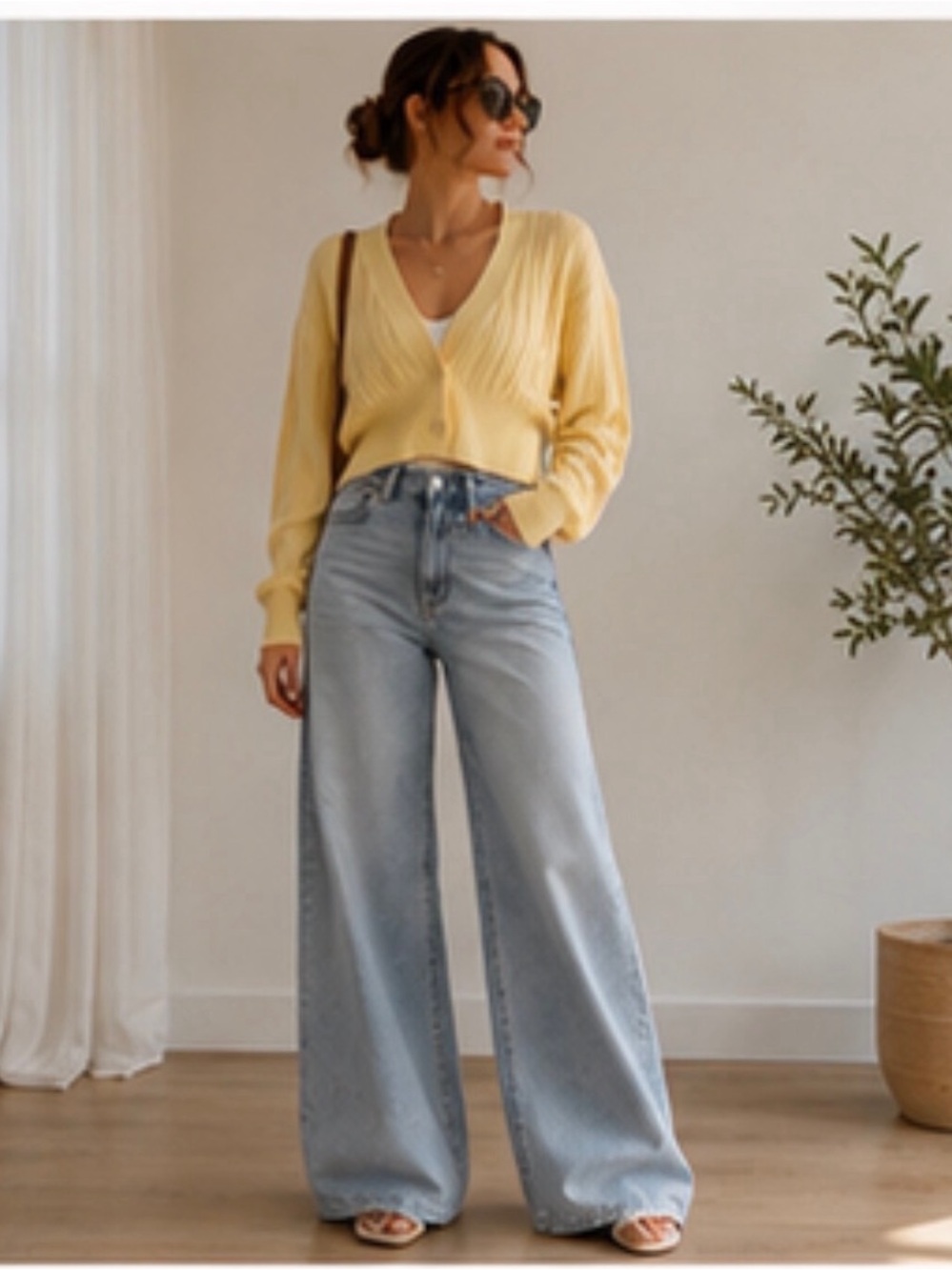 Aritzia Wilfred Thais Ribbed Crop Butter Yellow Cotton Blend Cardigan Women Med